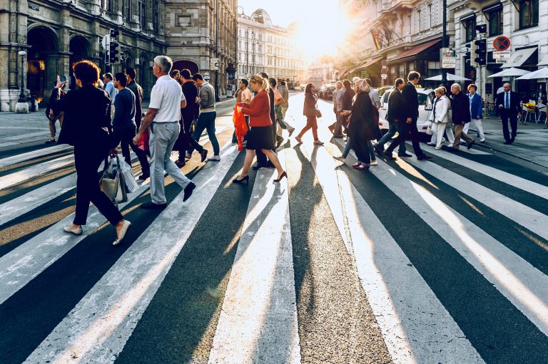 pedestrians using crosswalk
